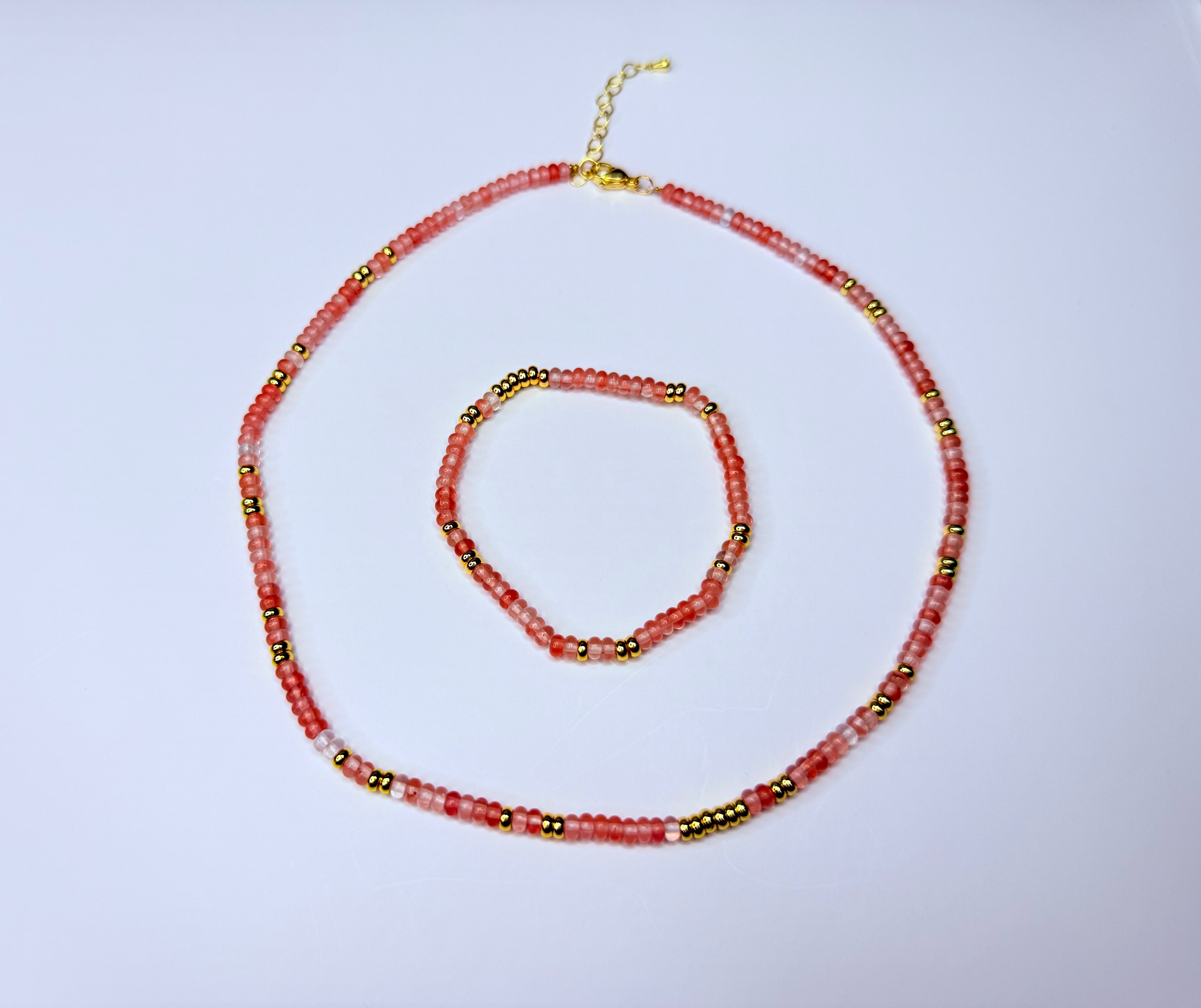 Cherry quartz stone set.