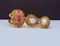 Genuine natural stone rhodochrosite and mother-of-pearl bracelet and ring set