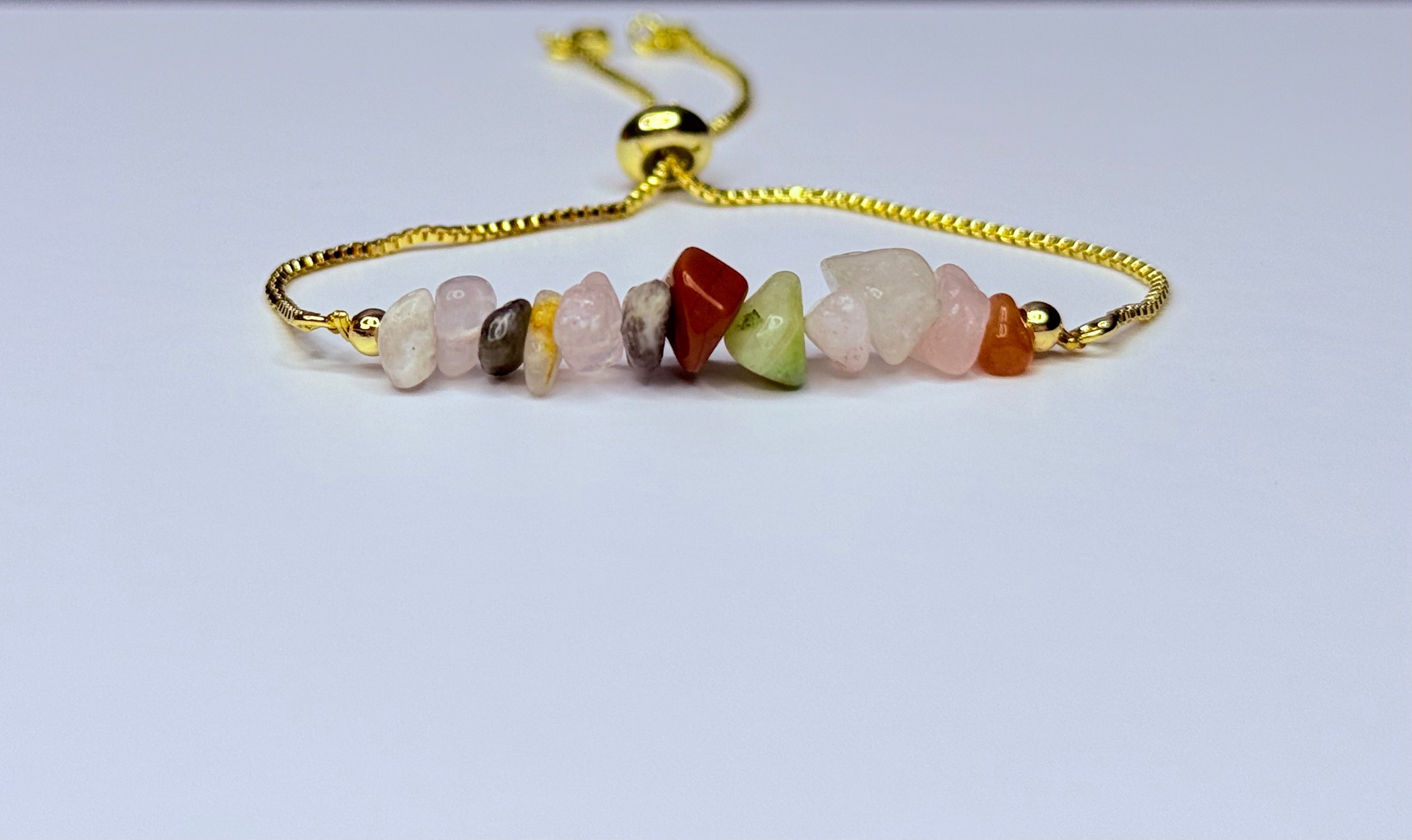 Adjustable genuine stone multicolored gemstones bracelet