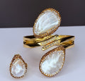 Genuine natural stone mother-of-pearl bracelet and ring set