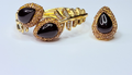 Genuine natural stone obsidian bracelet and ring set.