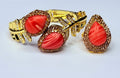 Genuine natural stone rhodochrosite bracelet and ring set.