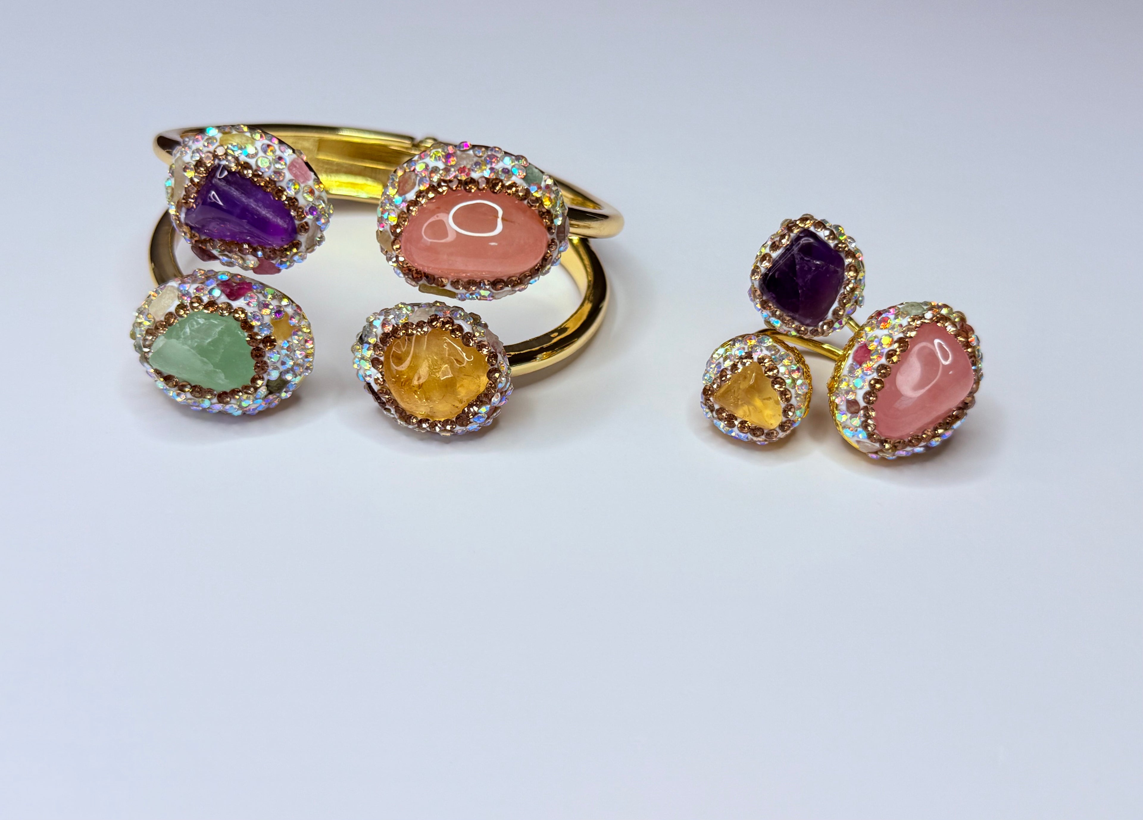 Multi-stone bracelet and ring set.