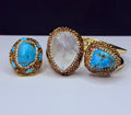 Genuine natural stone howlite turquoise and mother-of-pearl bracelet and ring set
