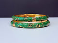 Hand-painted enamel green floral bangle