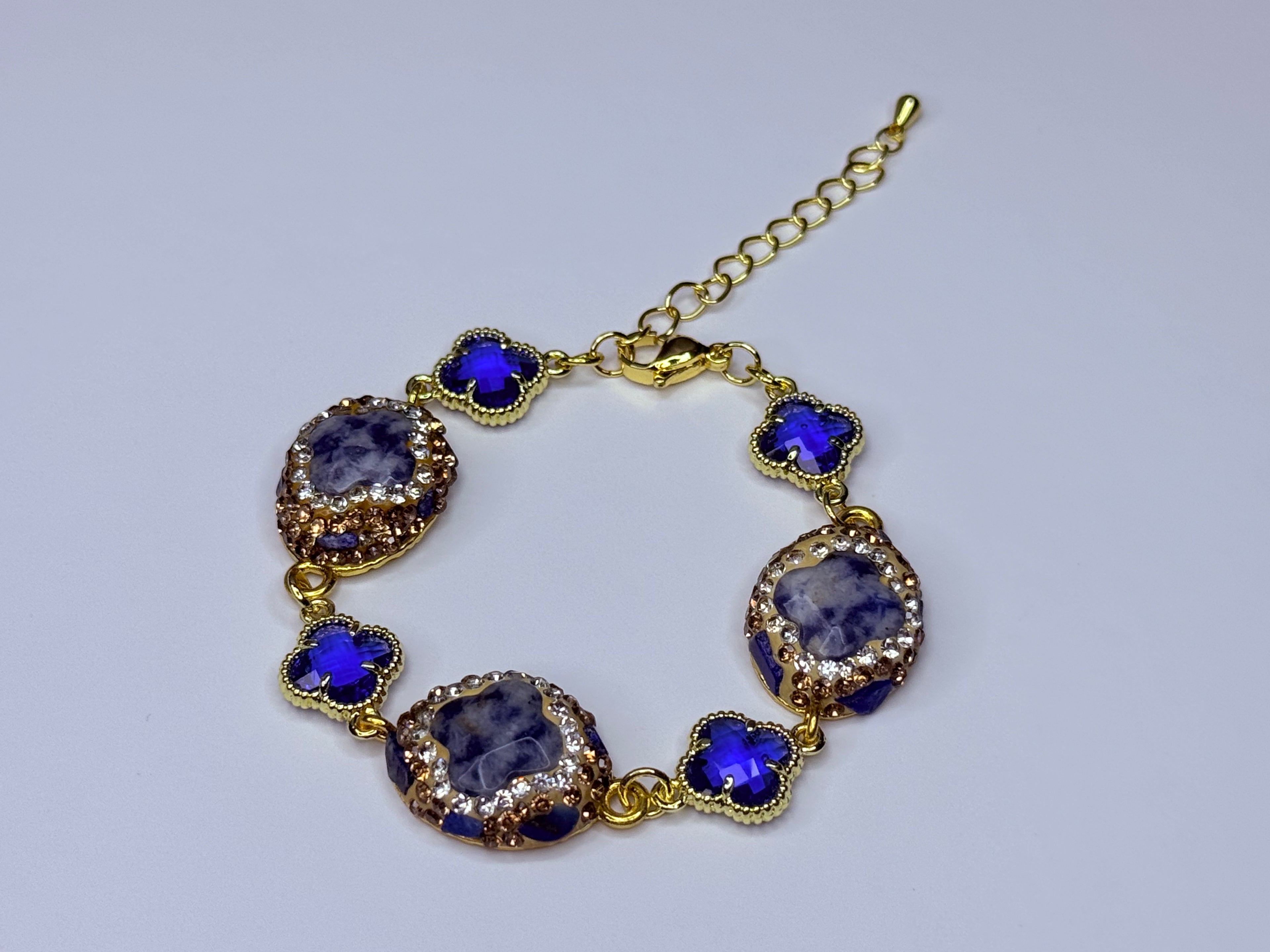 Special floral bracelet with solid crystals and genuine natural stones sodalite.