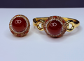 Genuine natural stone carnelian bracelet and ring set