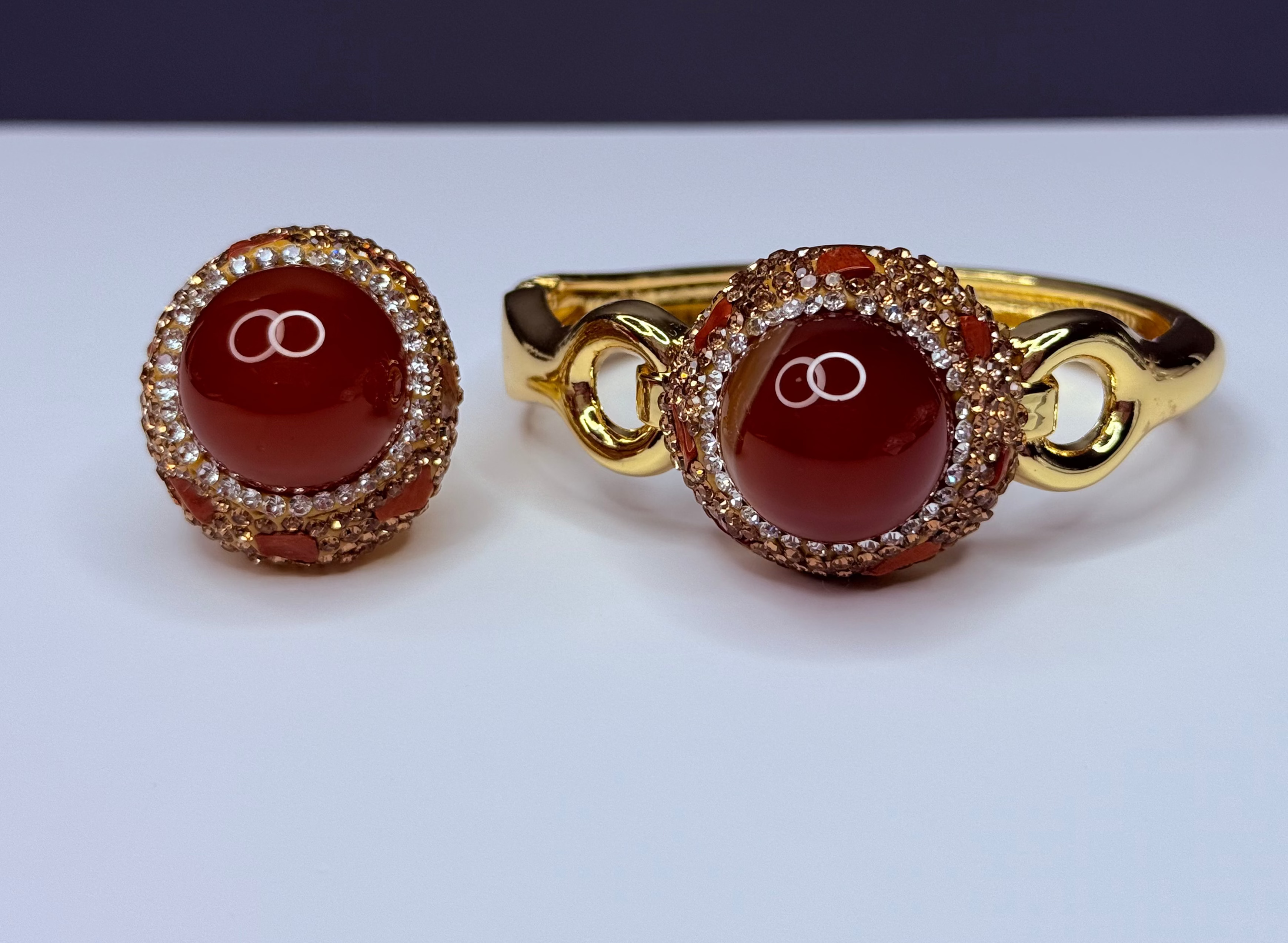 Genuine natural stone carnelian bracelet and ring set