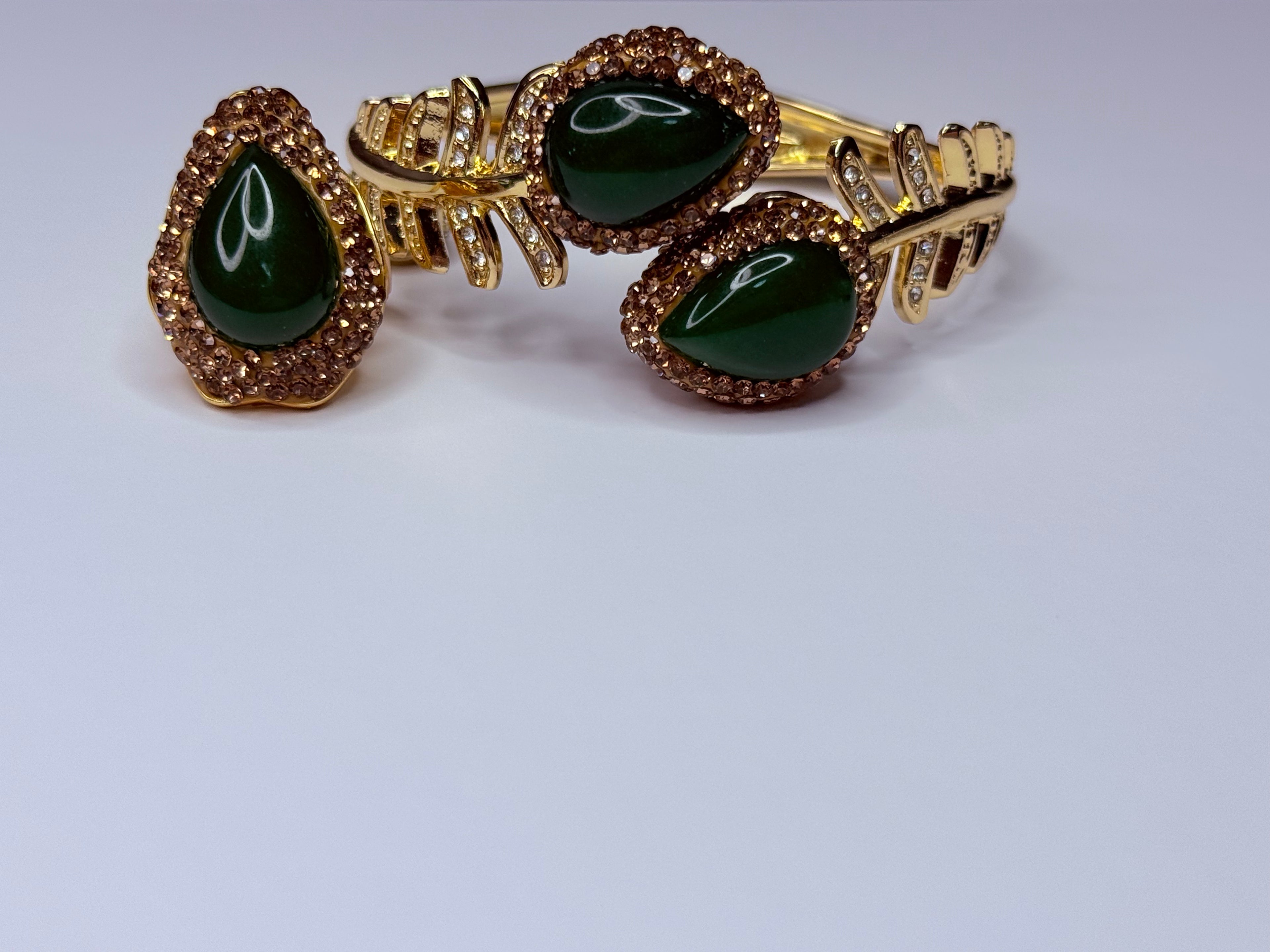 Genuine natural stone jade bracelet and ring set