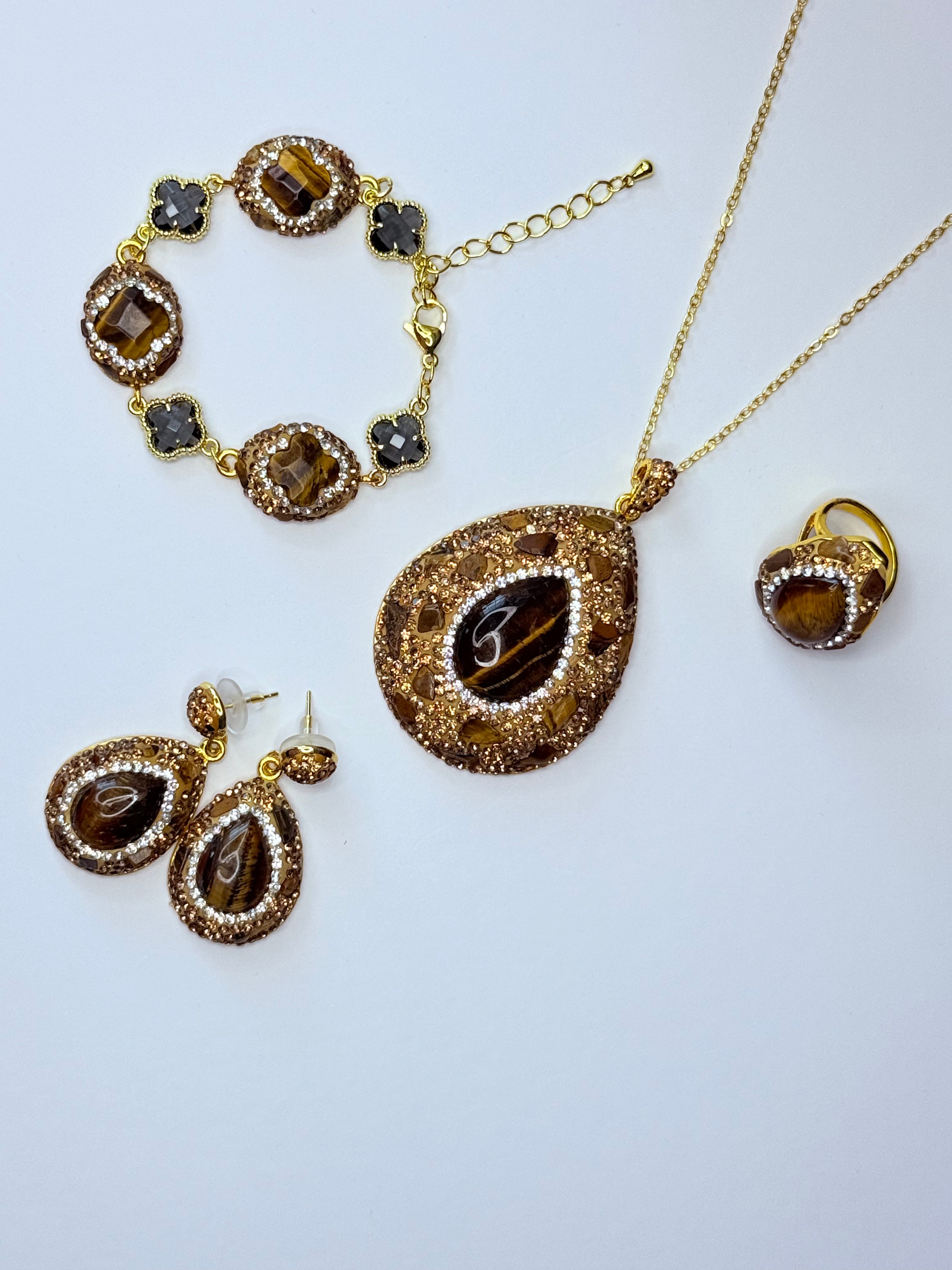 Genuine natural tiger's eye stone set