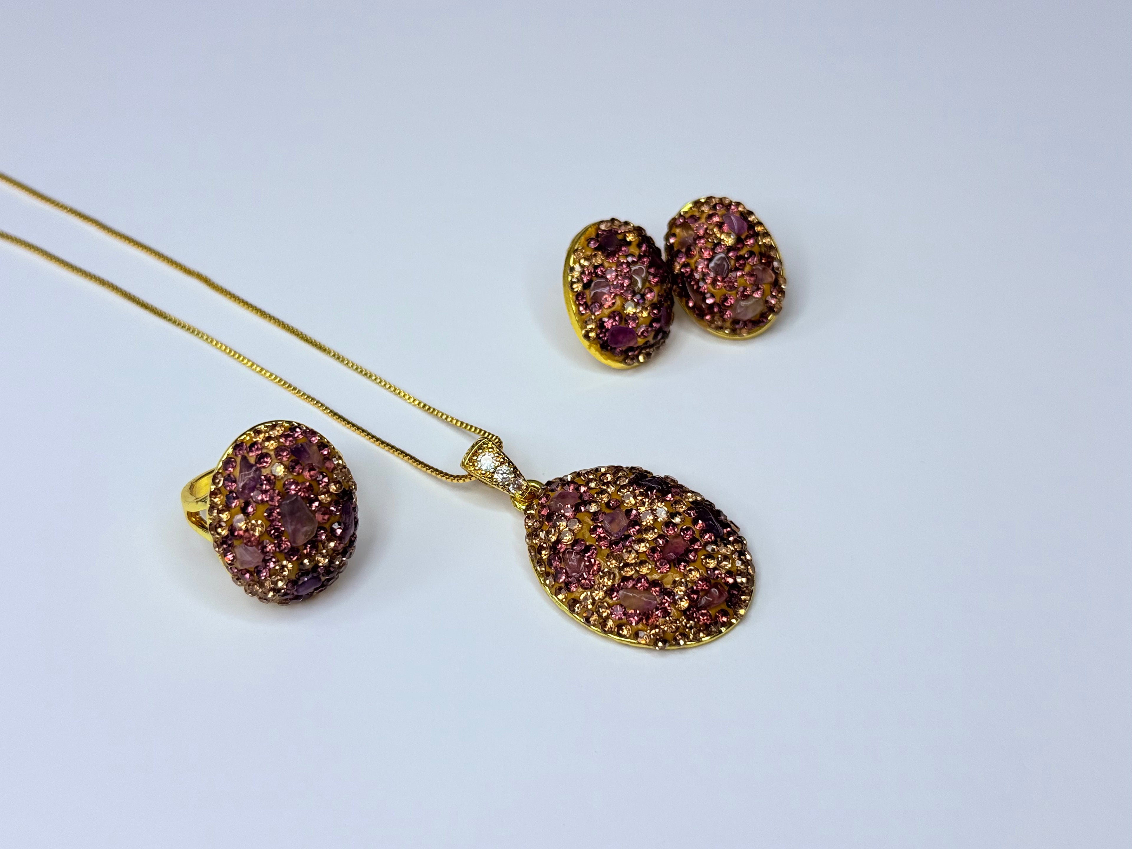Genuine natural amethyst stone set.