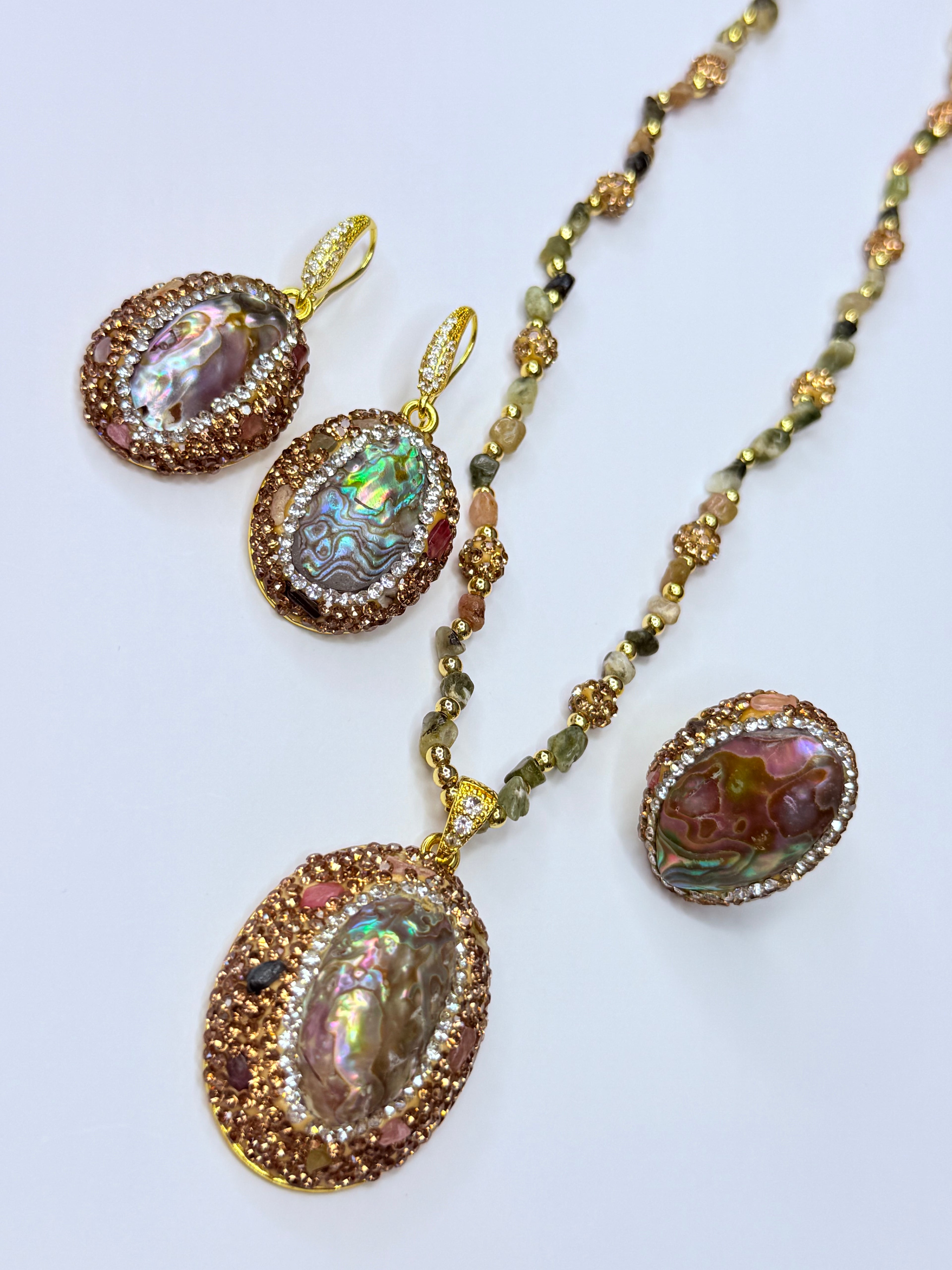 Mother of pearl abalone natural stone set.