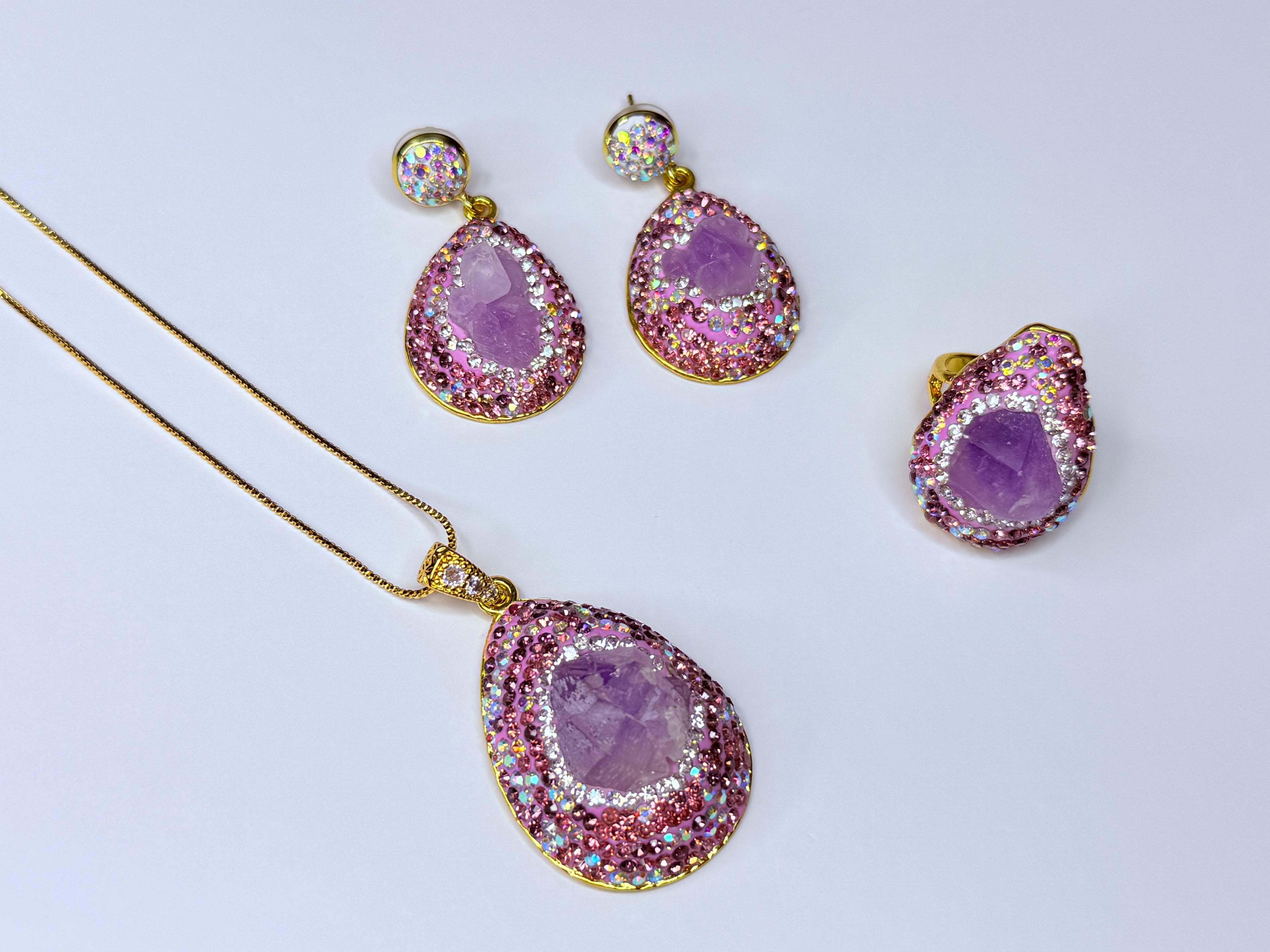 Amethyst Druzy Natural Stone Set.