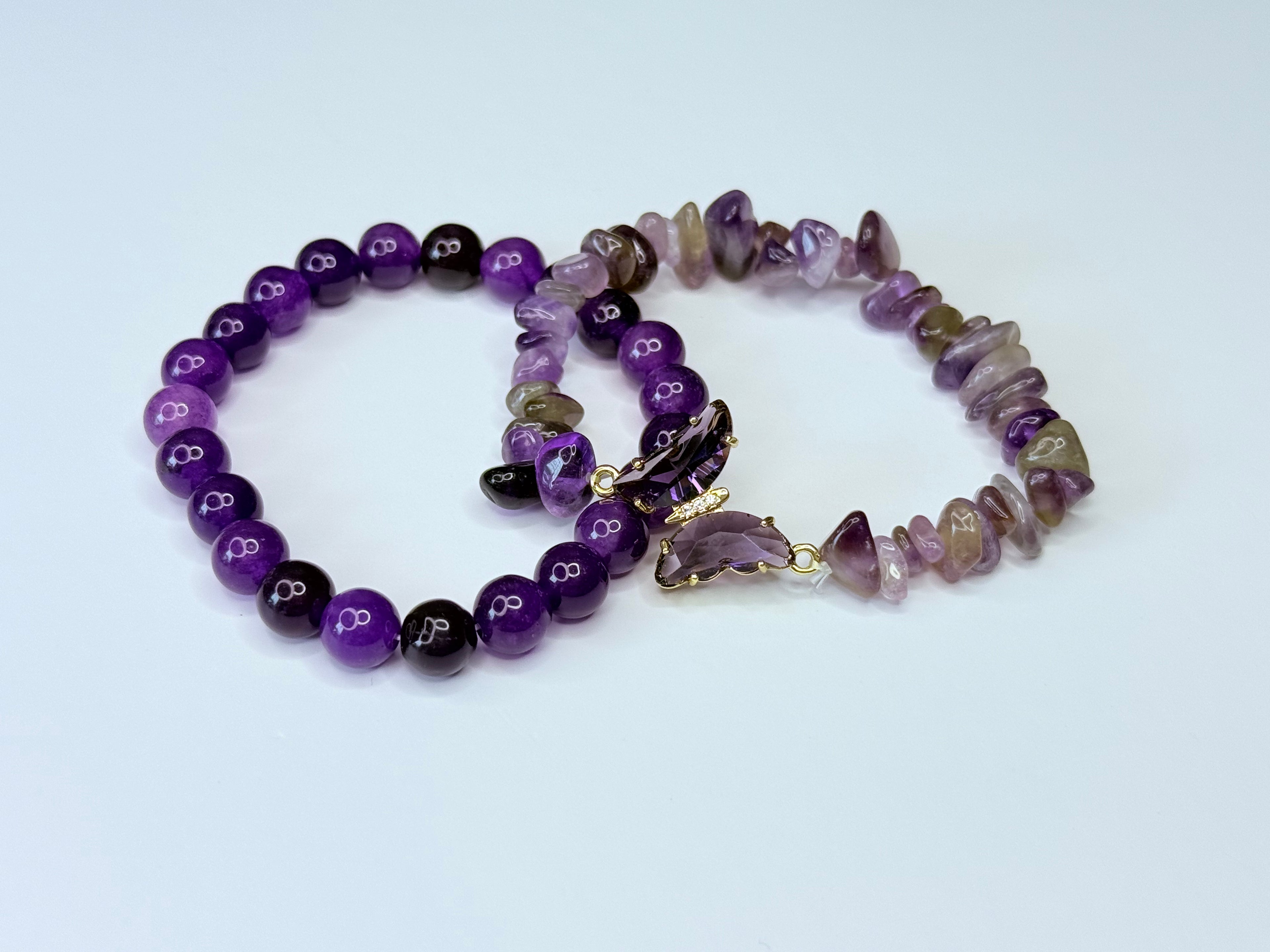 Natural amethyst stone bracelet set.